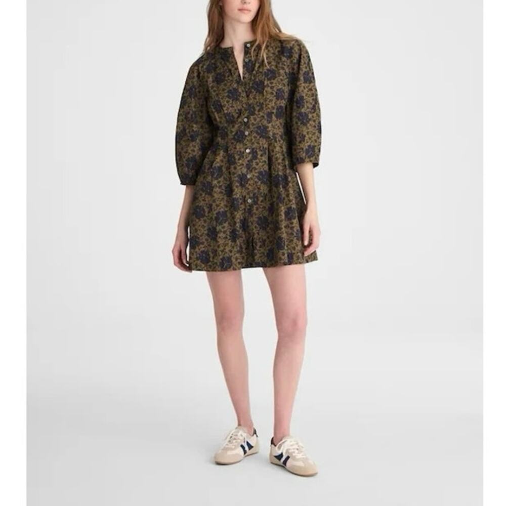 NWT Madewell Sculptural-Sleeve Pleated Poplin Mini Dress Chateau Olive Size 4 - Picture 3 of 10